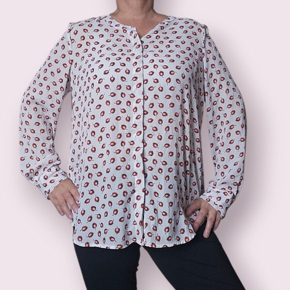 Liz Claiborne Tops - Liz Claiborne Ivory Floral Print Blouse Size Large